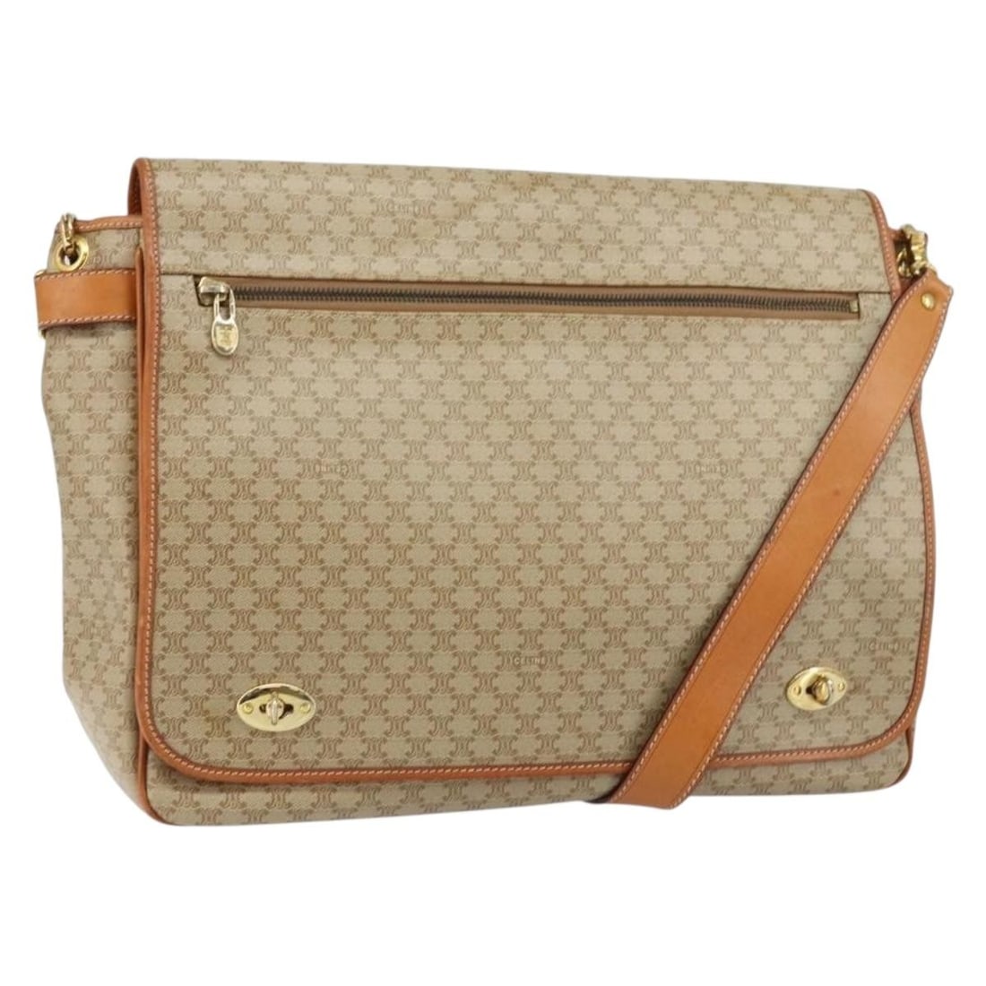 CELINE Macadam Canvas Shoulder Bag PVC Beige Gold Made in Italy: CELINE Macadam Canvas Shoulder Bag PVC Beige Gold Made in Italy This elegant CELINE Macadam Canvas Shoulder Bag exudes a sophisticated charm with its chic beige and gold color scheme. Crafted from dur