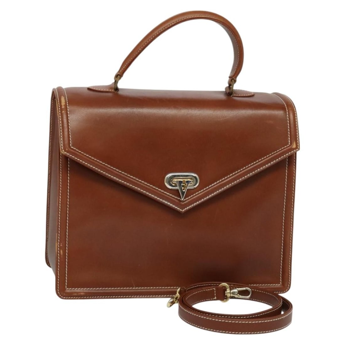 VALENTINO Leather Hand Bag Brown Gold 2-Way Made in Italy (1 of 18)