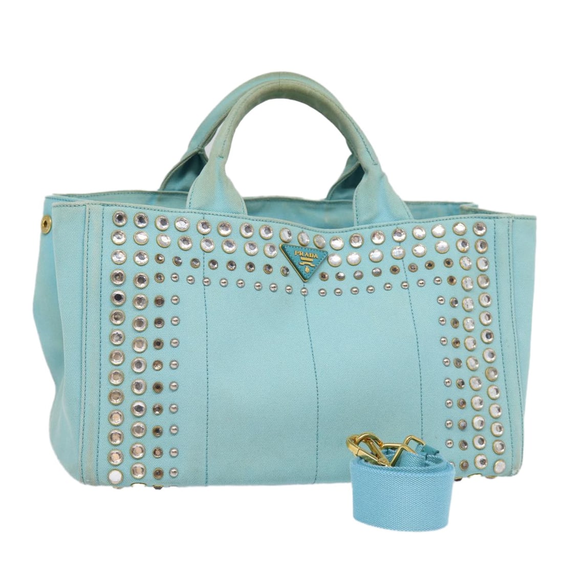 PRADA Canapa GM Hand Bag Light Blue Canvas Made in Italy: PRADA Canapa GM Hand Bag Light Blue Canvas Made in Italy This PRADA Canapa GM Hand Bag is a stylish and functional accessory crafted from high-quality canvas in a charming light blue hue. Designed for