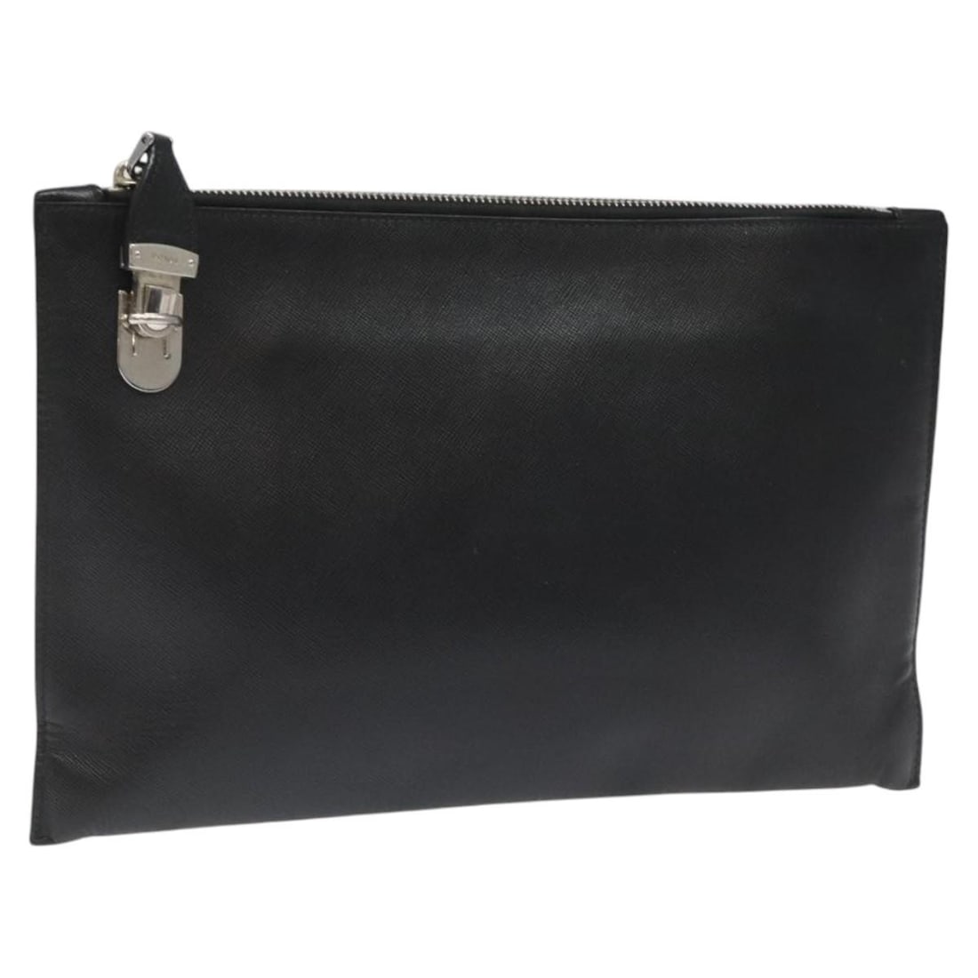 PRADA Black Silver Saffiano Leather Clutch Bag Made in Italy (1 of 18)