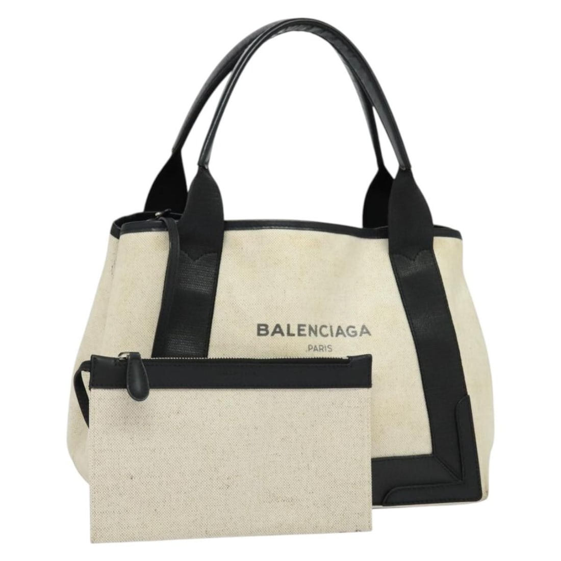 BALENCIAGA Navy Kabas Hand Bag Ivory Silver Canvas Auth 132455 (1 of 18)