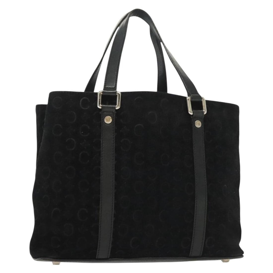 CELINE C Macadam Black Suede Hand Bag Silver Accents Auth Italy (1 of 18)