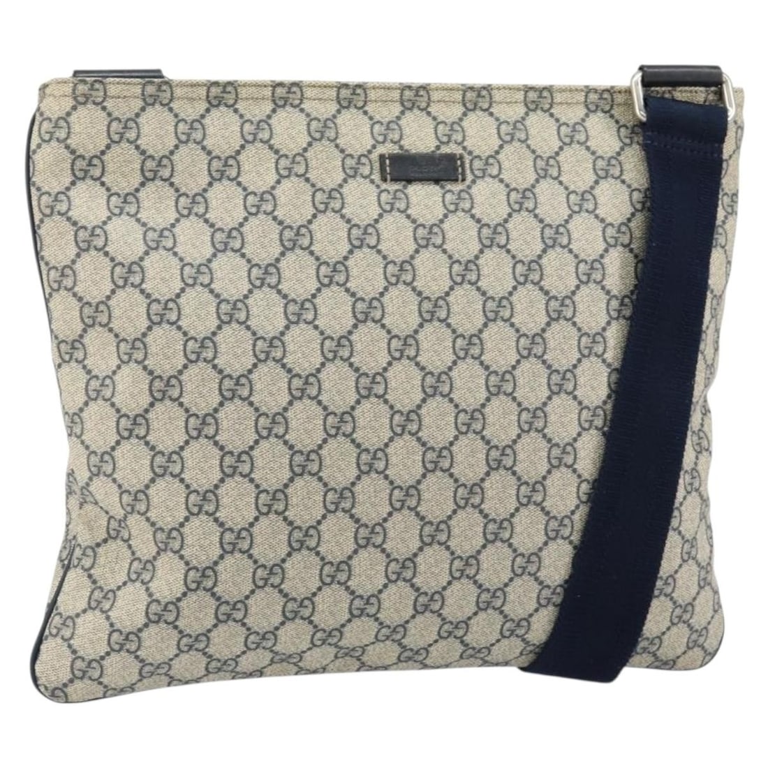 GUCCI GG Supreme Shoulder Bag PVC Navy Silver 201446 Auth: GUCCI GG Supreme Shoulder Bag PVC Navy Silver 201446 Auth The GUCCI GG Supreme Shoulder Bag is a stylish accessory crafted from durable PVC leather with a striking navy and silver color combination. T