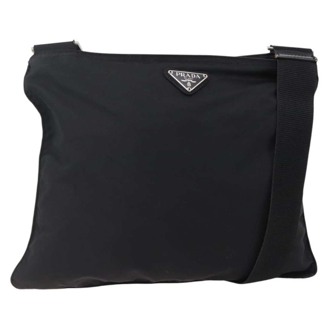 PRADA Black Silver Nylon Shoulder Bag Made in Italy Auth 144491 (1 of 18)