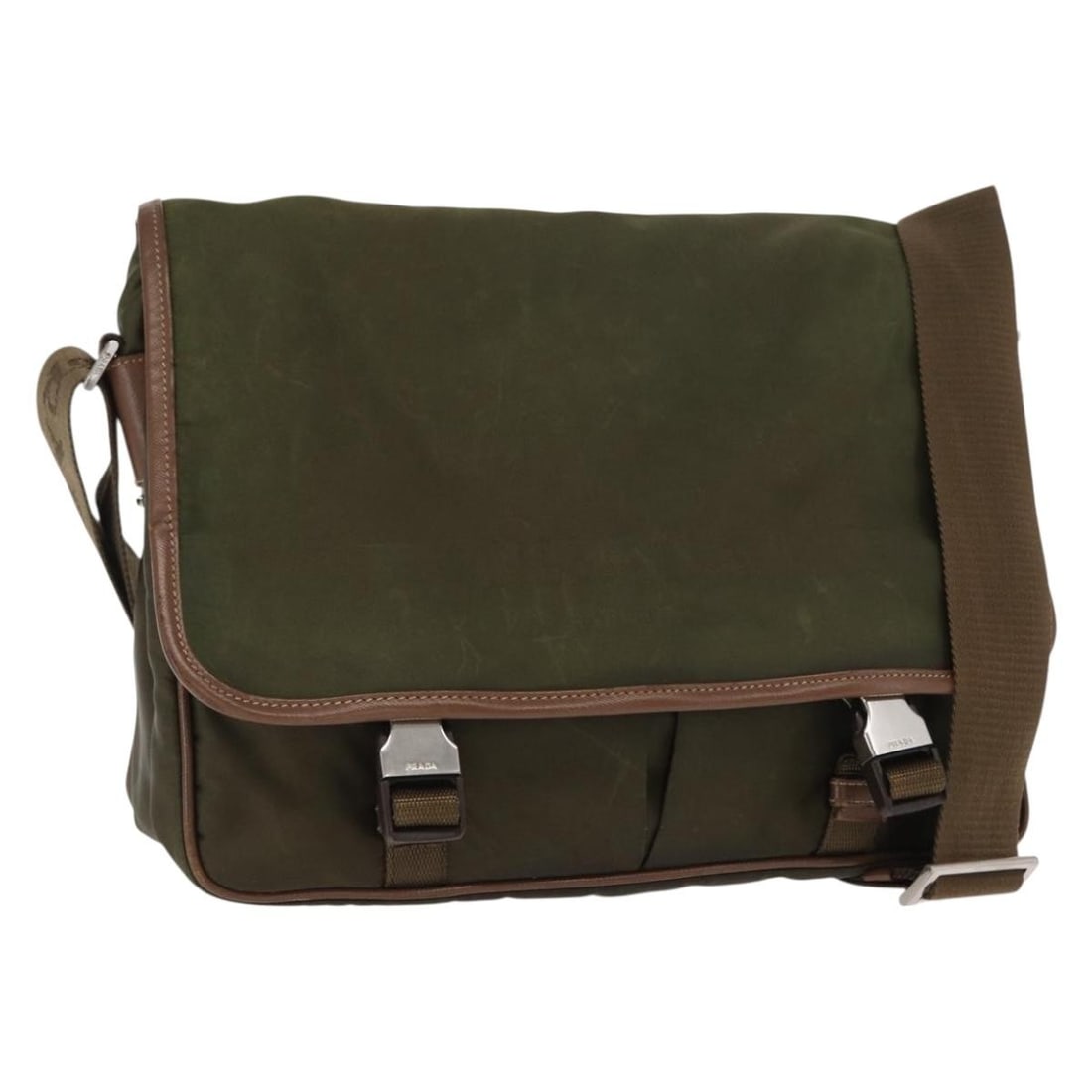 Prada Khaki Nylon Shoulder Bag with Silver Accents from Italy (1 of 18)