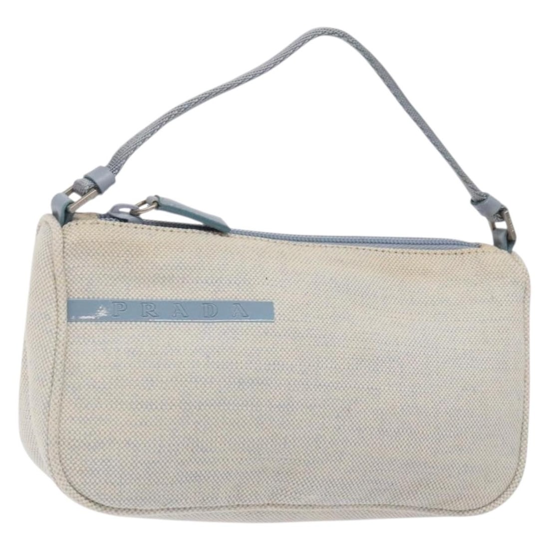 PRADA Blue Silver Canvas Accessory Pouch Made in Italy (1 of 18)