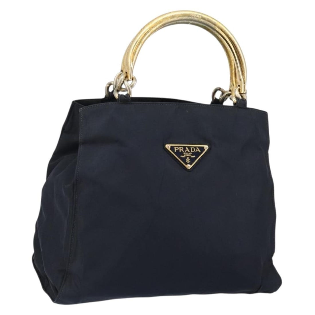PRADA Navy Gold Nylon Hand Bag Made in Italy (1 of 18)