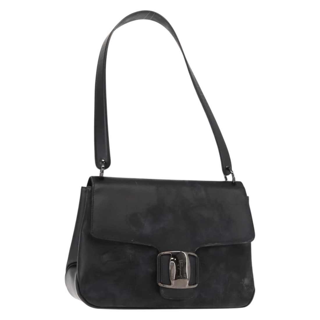 Salvatore Ferragamo Vala Black Leather Shoulder Bag Silver Accents (1 of 18)