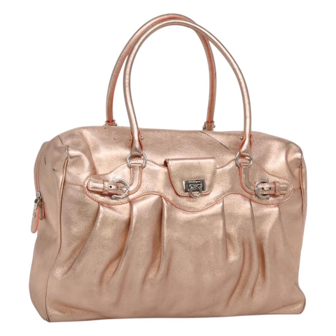 Salvatore Ferragamo Gancini Leather Shoulder Bag Silver Pink Gold Auth 124430 (1 of 18)