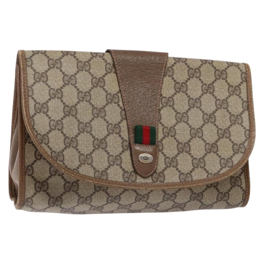 GUCCI GG Supreme Sherry Line Clutch Bag Beige Gold PVC 89 01 030 Auth: GUCCI GG Supreme Sherry Line Clutch Bag Beige Gold PVC 89 01 030 Auth This GUCCI GG Supreme Web Sherry Line Clutch Bag is an elegant accessory crafted from durable PVC leather, featuring a sophisticat