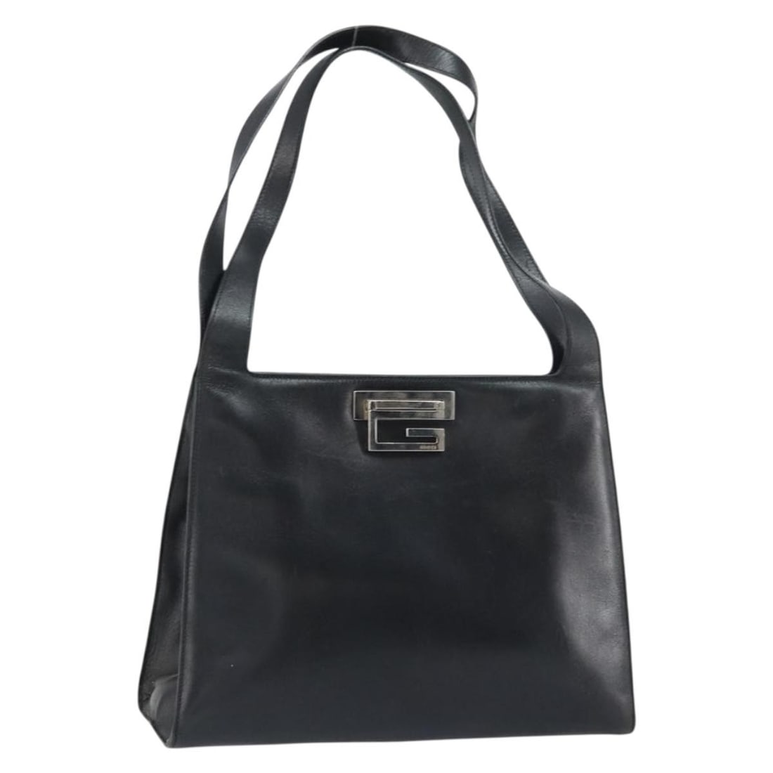 Black Leather GUCCI 001 3038 Italian Shoulder Bag Silver Accents: Black Leather GUCCI 001 3038 Italian Shoulder Bag Silver Accents This GUCCI shoulder bag is crafted from black leather with silver tone accents. Featuring a classic shoulder bag style, it includes a s