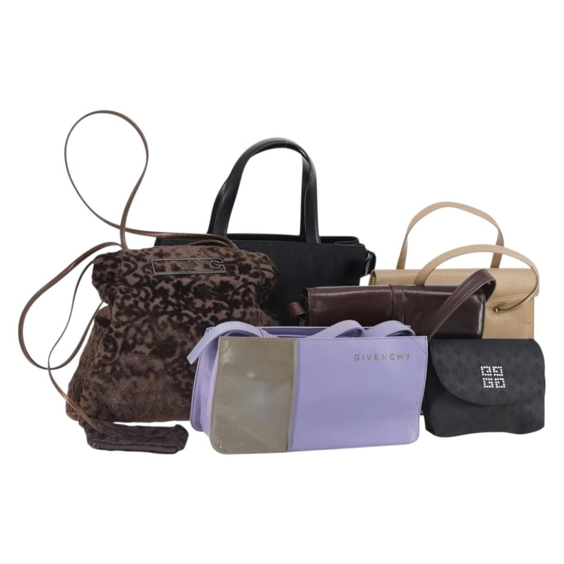GIVENCHY Leather Nylon Canvas Hand Bag Set of 5 Brown Black Purple Auth (1 of 18)