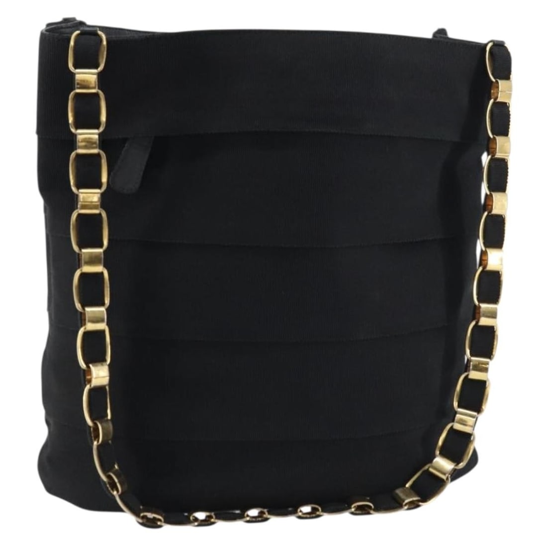Black Canvas Salvatore Ferragamo Vala Shoulder Bag with Gold Accents: Black Canvas Salvatore Ferragamo Vala Shoulder Bag with Gold Accents This Salvatore Ferragamo Vala shoulder bag features black and gold canvas material and is made in Italy. The bag shows significant