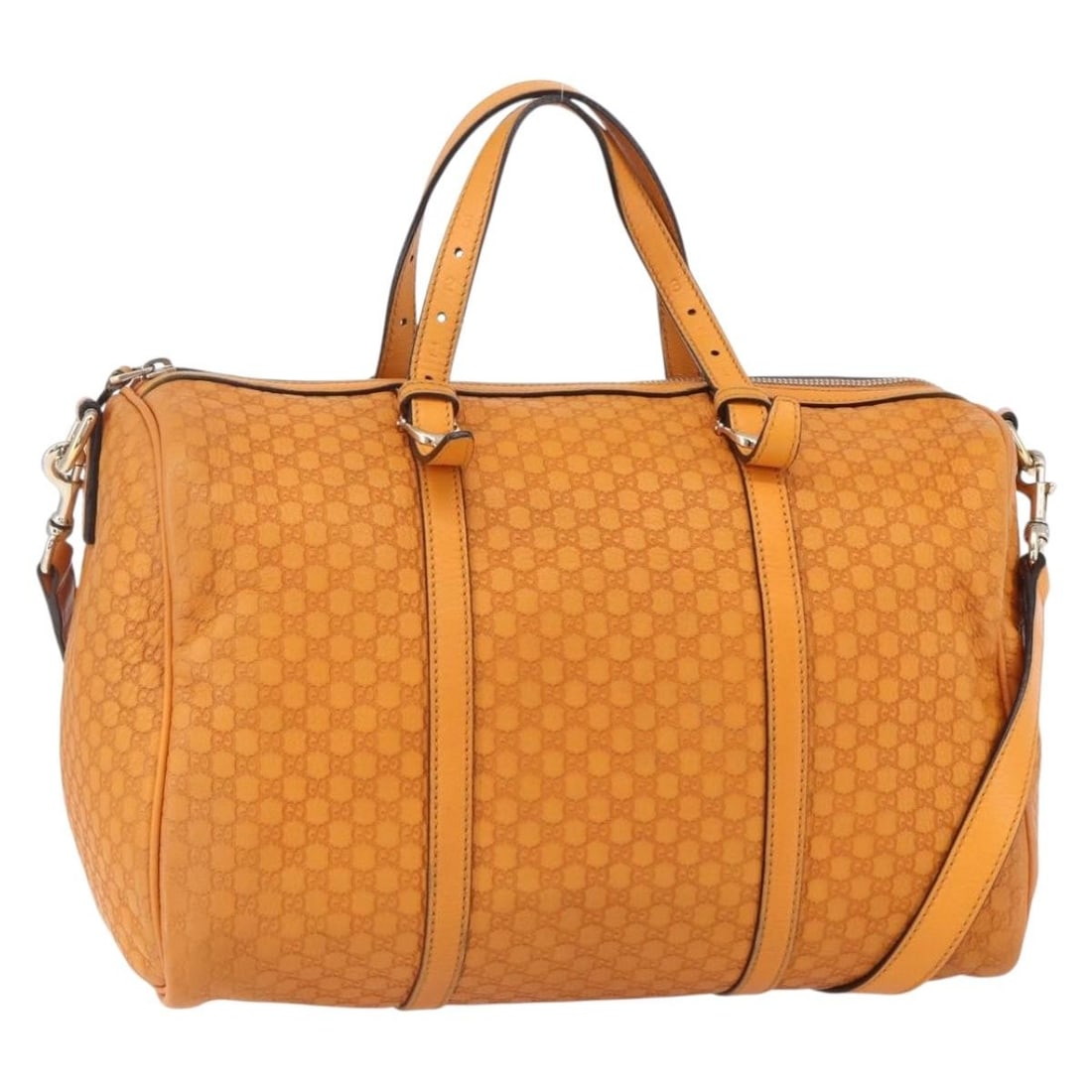 GUCCI Micro GG Canvas Boston Bag 322231 Orange Gold Auth: GUCCI Micro GG Canvas Boston Bag 322231 Orange Gold Auth The GUCCI Micro GG Canvas Guccissima Boston Bag is a stylish accessory that combines luxury with practicality. Crafted in Italy, this bag featu