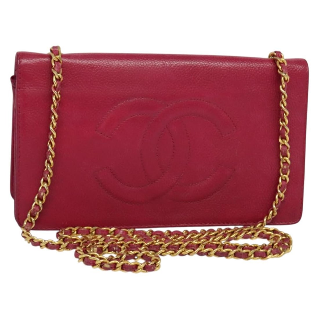 CHANEL Pink Gold Caviar Skin Chain Wallet Shoulder Bag Auth (1 of 18)