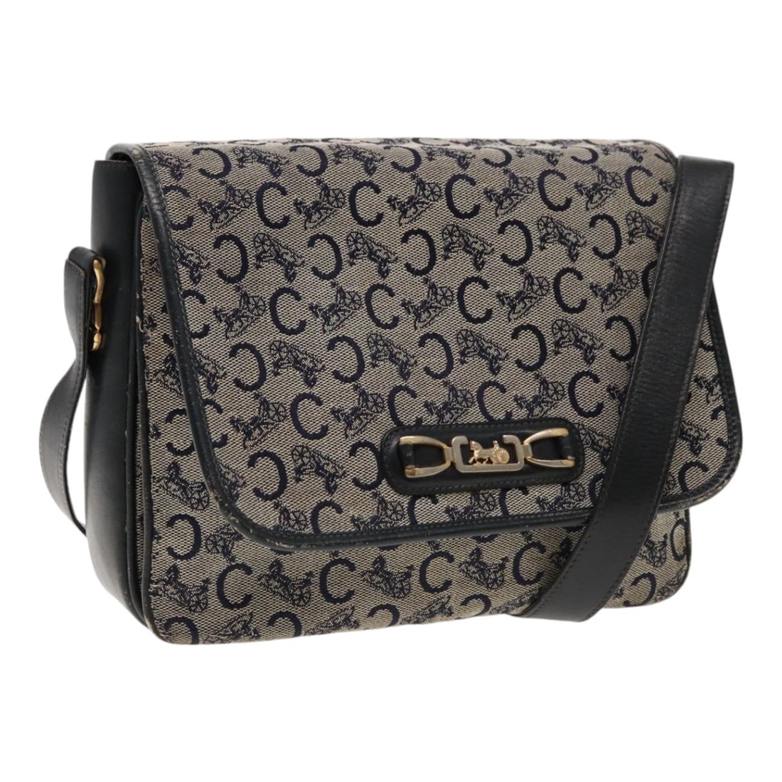 CELINE C Sulky Navy Gold Canvas Shoulder Bag Made in Italy: CELINE C Sulky Navy Gold Canvas Shoulder Bag Made in Italy This CELINE C Sulky Shoulder Bag combines chic style with practicality, crafted from durable canvas in a sophisticated navy and gold color pa