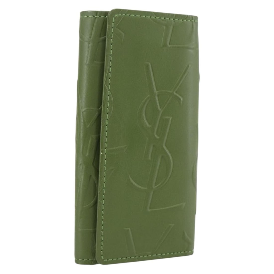 SAINT LAURENT Cassandra Green Leather Key Case Gold Details: SAINT LAURENT Cassandra Green Leather Key Case Gold Details This authentic SAINT LAURENT Cassandra Key Case showcases a stylish blend of green and gold leather, perfect for keeping your keys organized