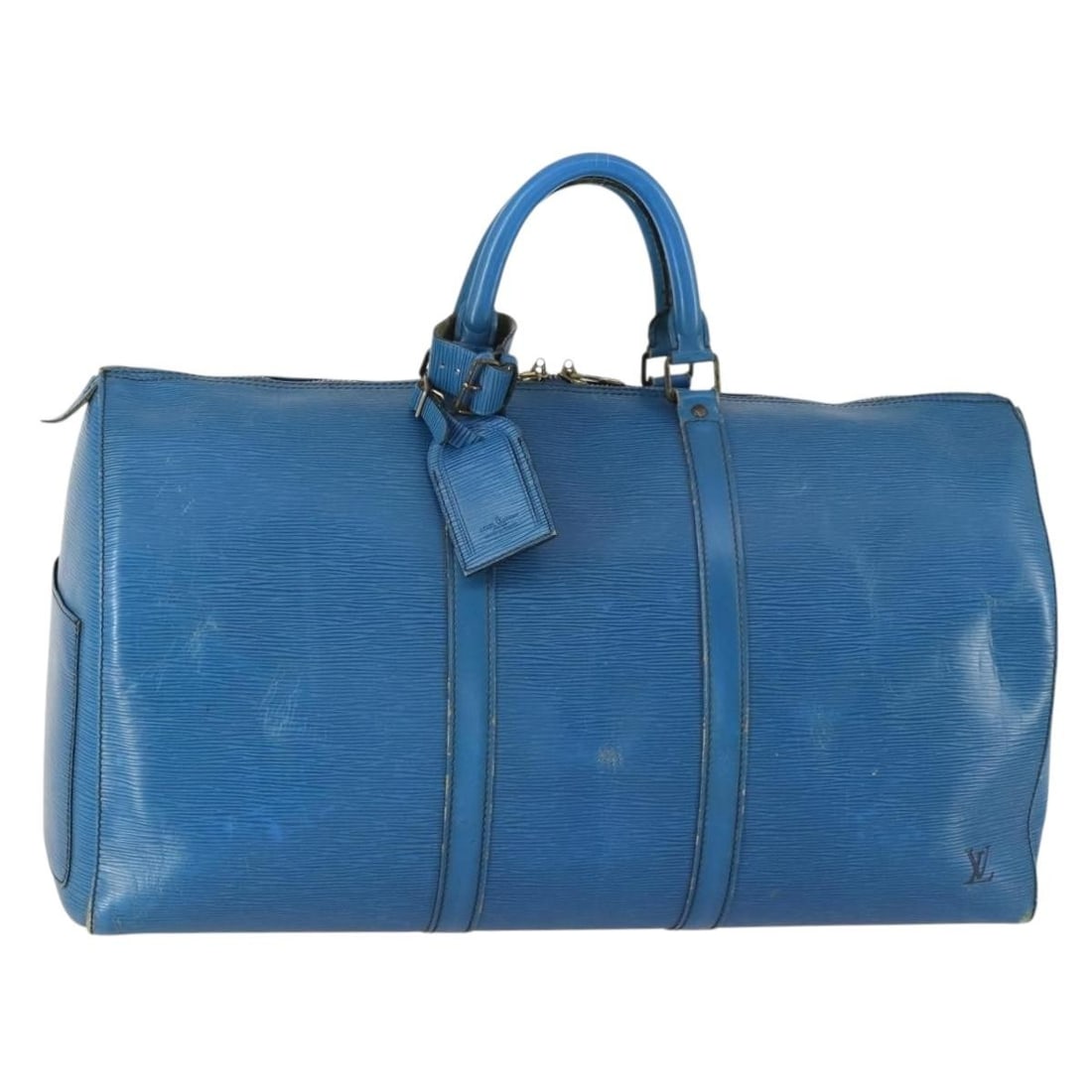 Blue Epi Leather Keepall 50 Boston Bag by Louis Vuitton Model M42965: Blue Epi Leather Keepall 50 Boston Bag by Louis Vuitton Model M42965 This Louis Vuitton Epi Keepall 50 Boston Bag features a blue Epi leather exterior and offers generous space for travel or daily use