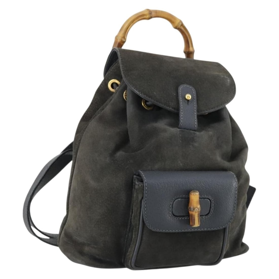 Navy Suede GUCCI Bamboo Backpack with Gold Hardware 003 1705 0030 (1 of 18)