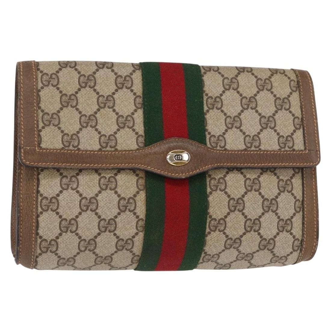 GUCCI GG Supreme Clutch Bag PVC Beige Gold 89 01 006 Auth Italy (1 of 18)