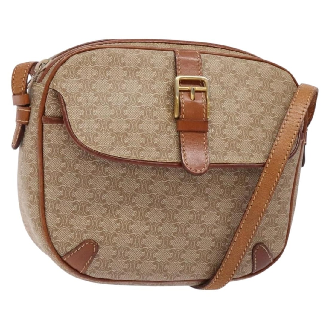 CELINE Beige Gold Macadam Canvas Shoulder Bag PVC Made in Italy: CELINE Beige Gold Macadam Canvas Shoulder Bag PVC Made in Italy The CELINE Macadam Canvas Shoulder Bag is a stylish accessory that combines functionality with luxury. Crafted in Italy from durable PVC