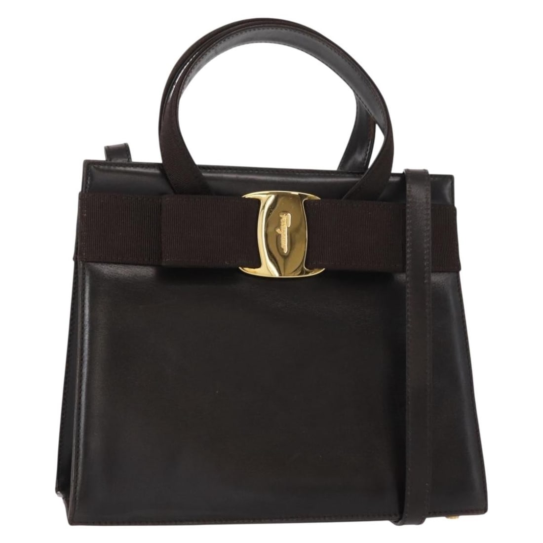 Salvatore Ferragamo Vala Leather Hand Bag Brown Gold Auth 2way: Salvatore Ferragamo Vala Leather Hand Bag Brown Gold Auth 2way Introducing the Salvatore Ferragamo Vala Hand Bag, a stylish and functional accessory crafted in Italy. This exquisite handbag features