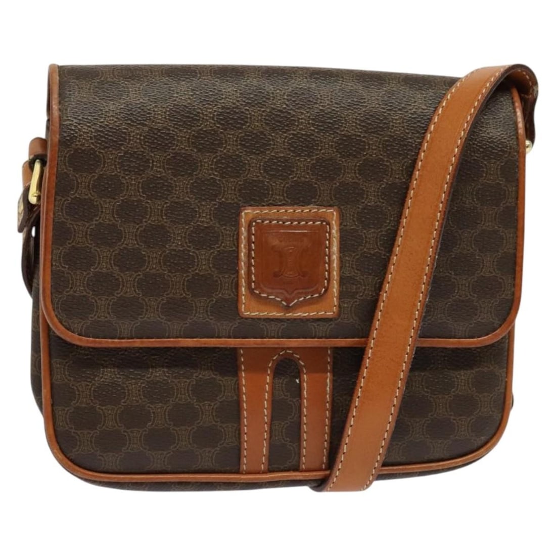 Celine Macadam Canvas Shoulder Bag Brown Gold PVC Leather Made in Italy (1 of 18)