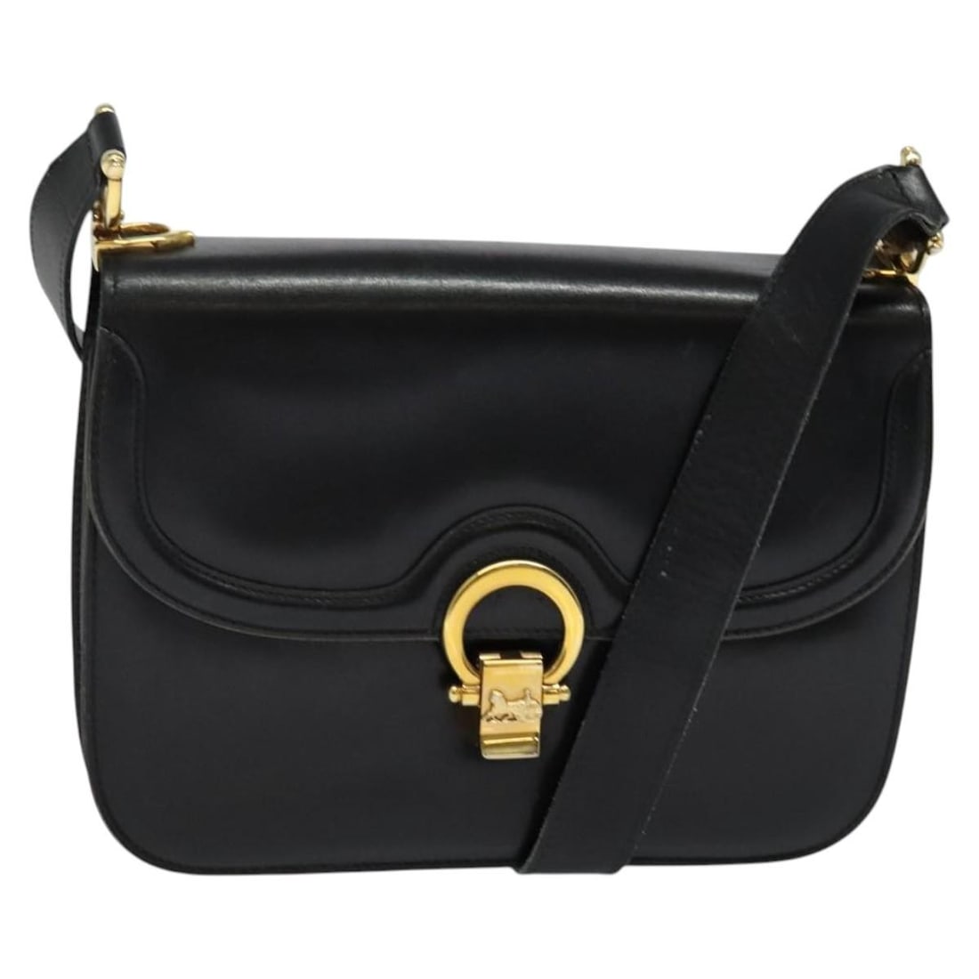 CELINE Black Leather Shoulder Bag with Gold Accents Auth 123216 (1 of 18)