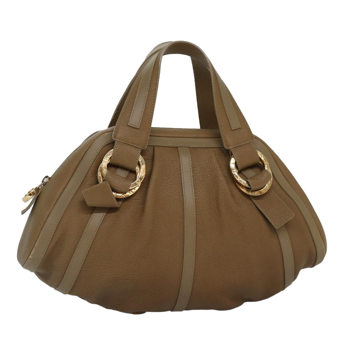 BVLGARI Leather Hand Bag Beige Gold Made in Italy: BVLGARI Leather Hand Bag Beige Gold Made in Italy This exquisite BVLGARI handbag showcases a luxurious blend of beige leather and gold accents, perfectly embodying elegance and sophistication. Designe