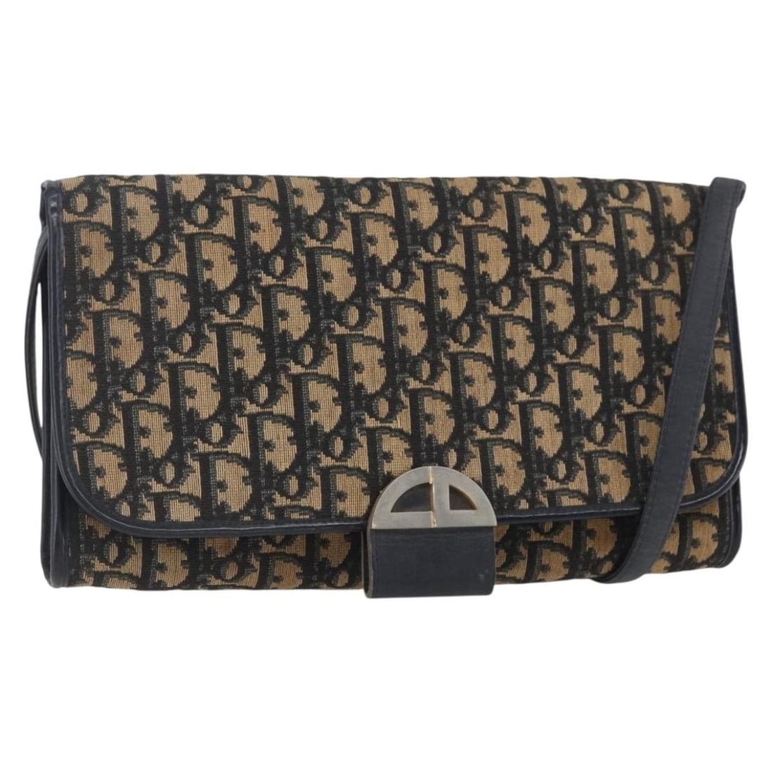 Christian Dior Trotter Canvas Navy Gold Shoulder Bag Auth (1 of 18)