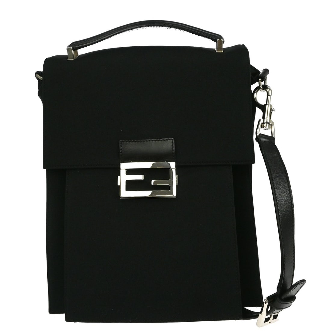Fendi Mini Black Canvas Crossbody Shoulder Bag with Logo and Silver Hardware (1 of 10)