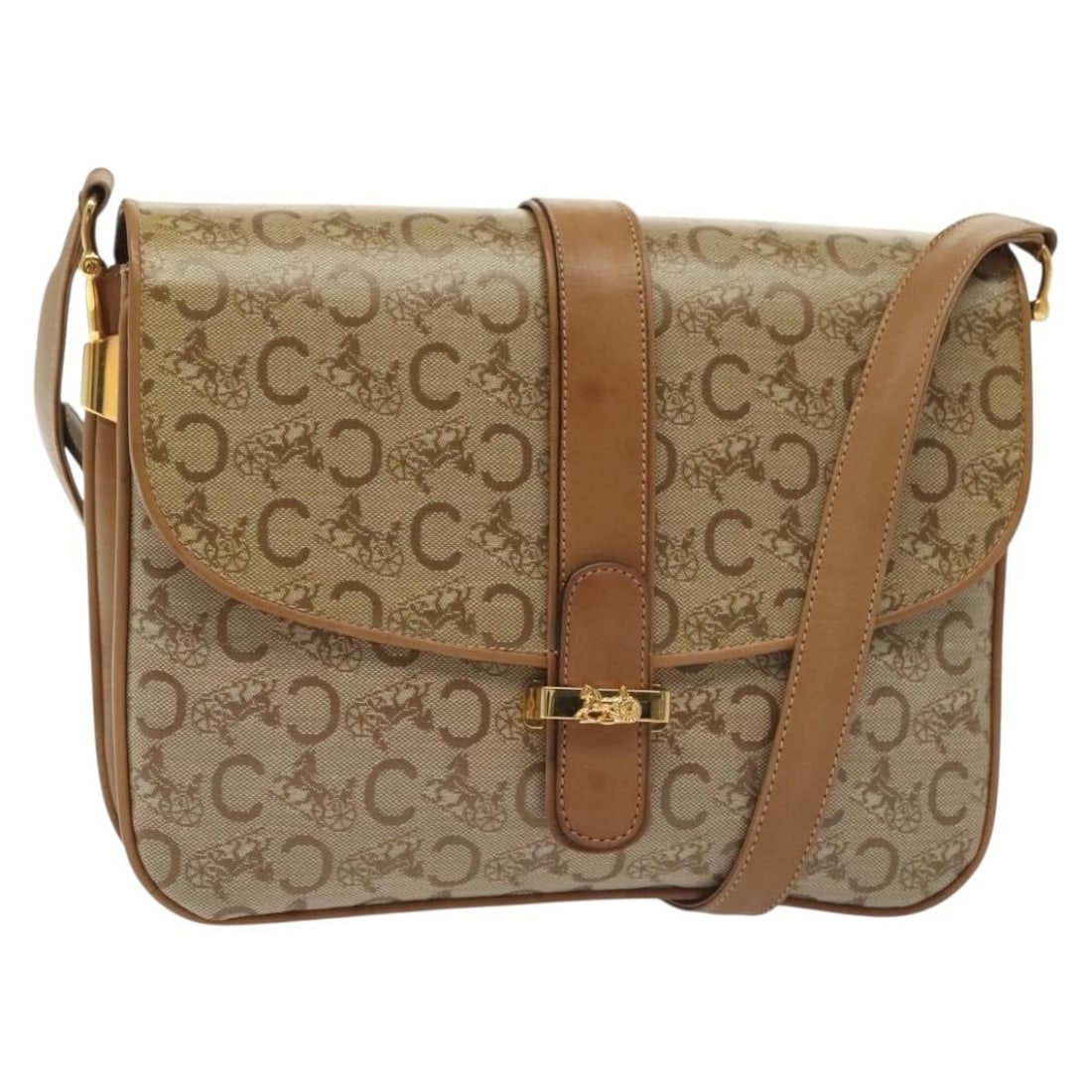 CELINE Macadam Canvas Shoulder Bag PVC Beige Gold Made in Italy: CELINE Macadam Canvas Shoulder Bag PVC Beige Gold Made in Italy Elevate your style with the CELINE Macadam Canvas Shoulder Bag, a stunning accessory crafted in Italy. This shoulder bag features a luxu