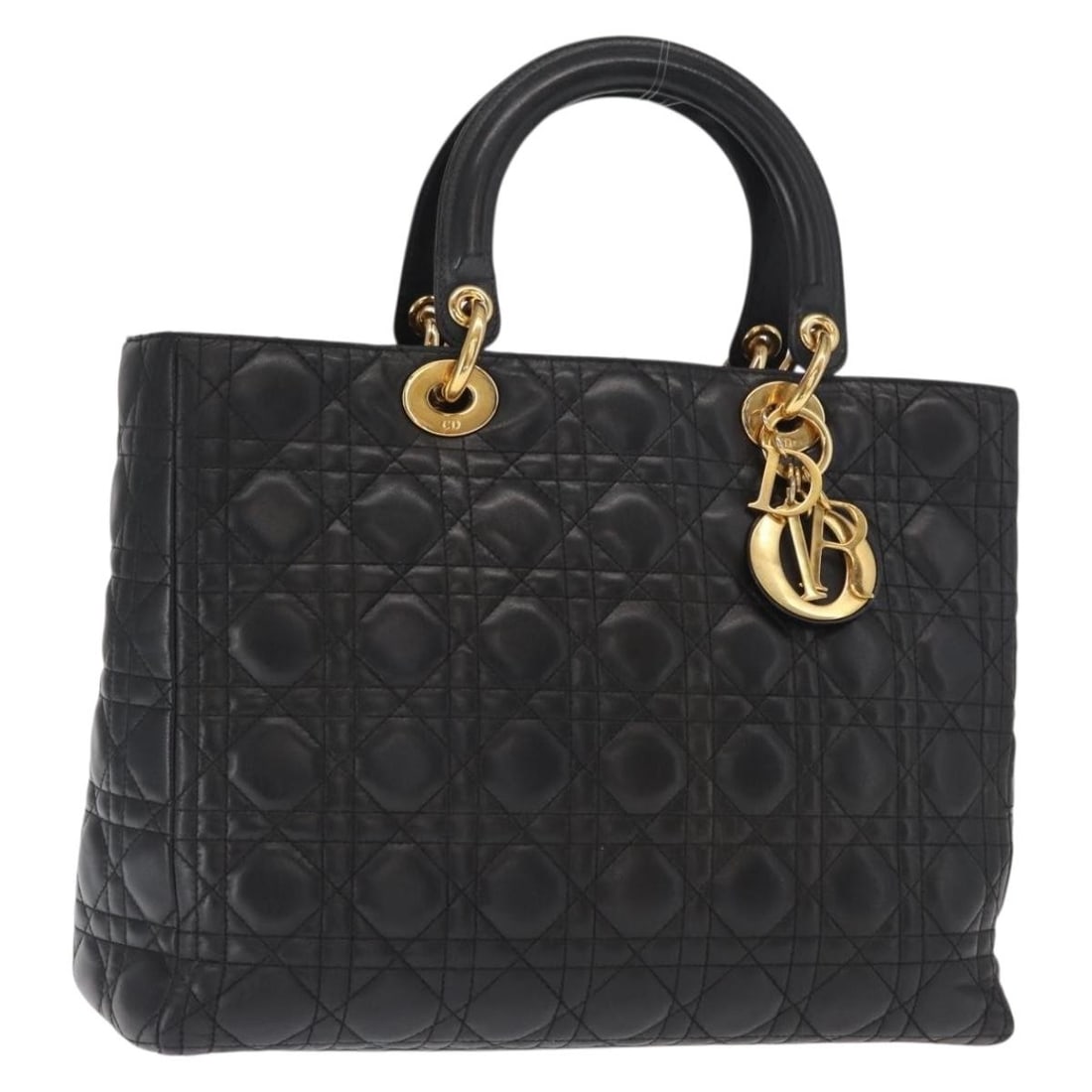Christian Dior Lady Dior Black Leather Tote with Gold Tone Charm and Guarantee Card (1 of 18)