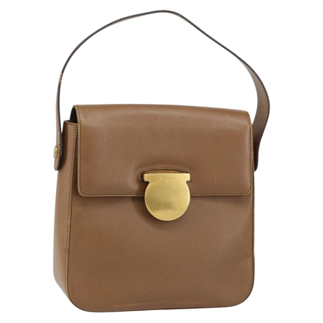 Salvatore Ferragamo Brown Gold Leather Hand Bag Auth 158722 (1 of 18)