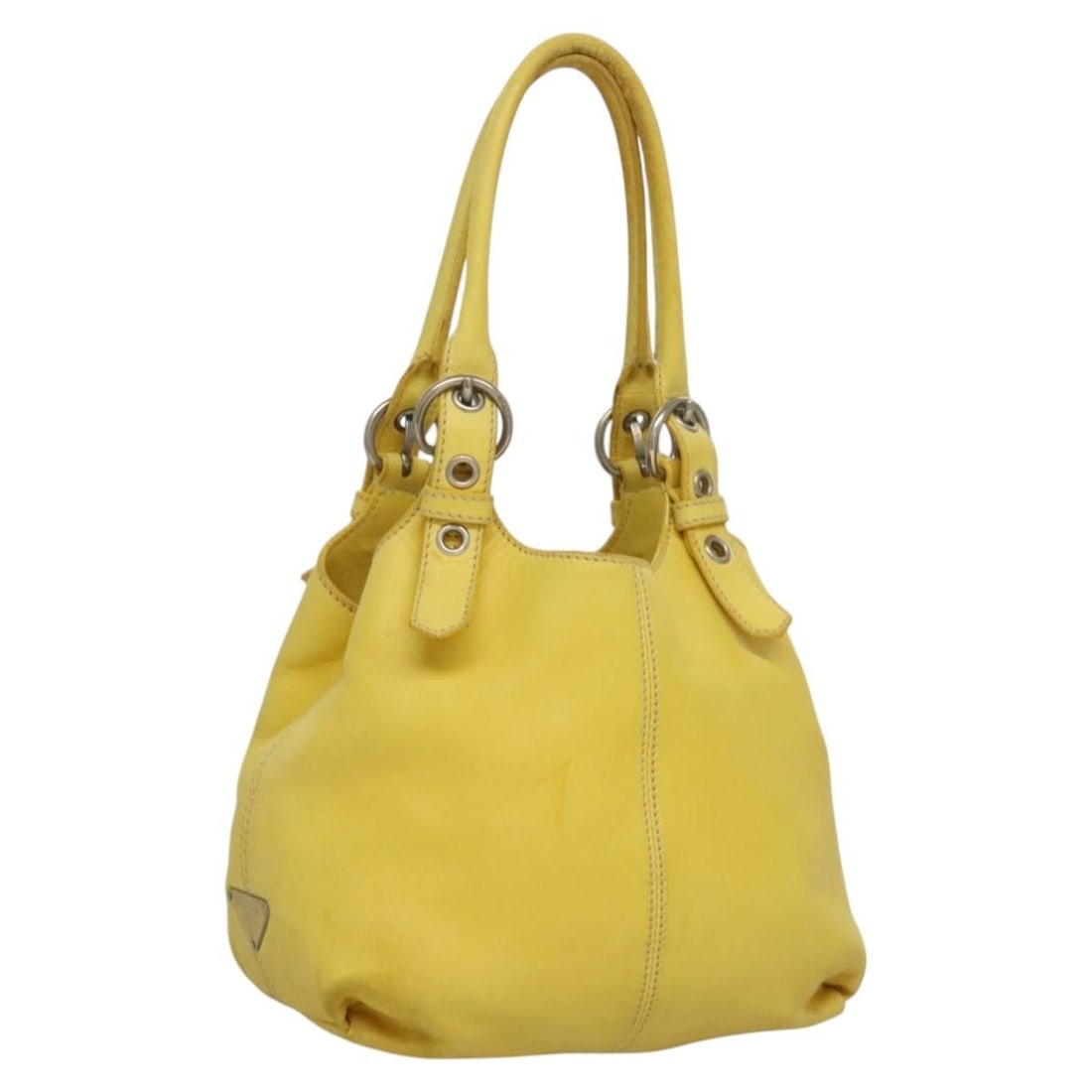 Authentic PRADA Yellow Silver Leather Hand Bag Italy 118333 (1 of 18)