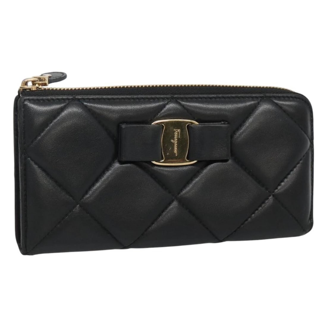 Salvatore Ferragamo Vala Long Wallet Leather Gold Black Made in Italy: Salvatore Ferragamo Vala Long Wallet Leather Gold Black Made in Italy This Salvatore Ferragamo Vala Long Wallet is a stylish accessory crafted from premium leather, showcasing a striking gold and blac