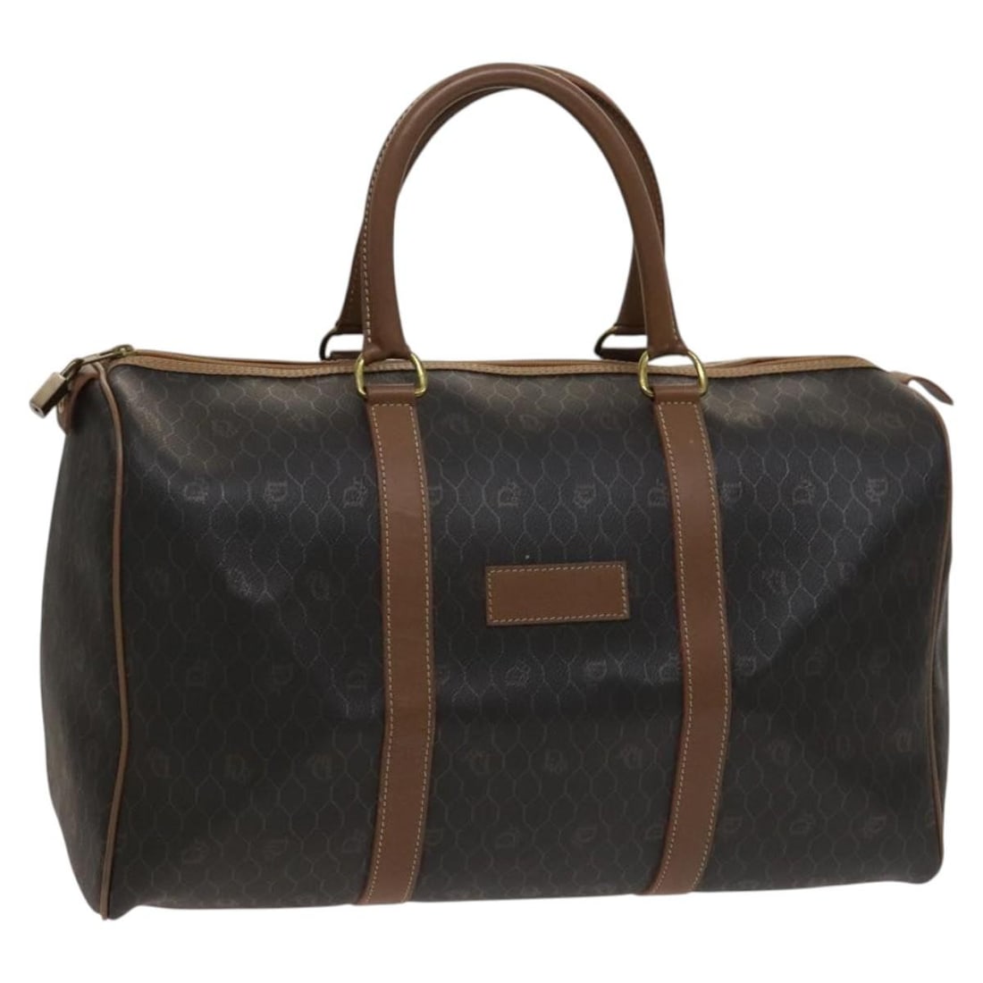 Christian Dior Black Honeycomb Canvas Boston Bag PVC Leather Auth: Christian Dior Black Honeycomb Canvas Boston Bag PVC Leather Auth This authentic Christian Dior Boston Bag showcases a stylish honeycomb canvas and PVC leather design in elegant black. Measuring appro