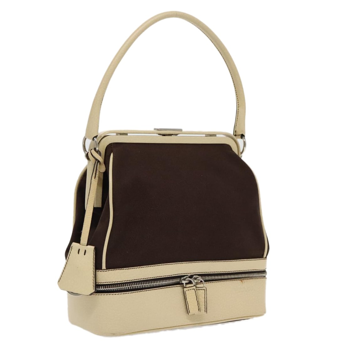 PRADA Canvas Hand Bag Silver Brown Italy Auth 96183 (1 of 18)