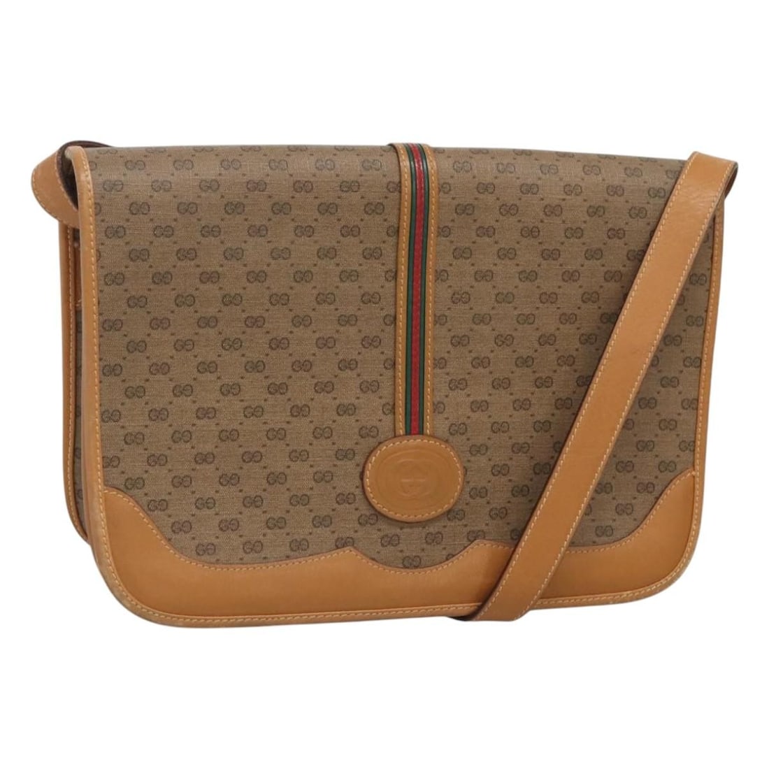 GUCCI Micro GG Supreme Shoulder Bag Beige Gold PVC Italy BA1463: GUCCI Micro GG Supreme Shoulder Bag Beige Gold PVC Italy BA1463 Introducing the GUCCI Micro GG Supreme Web Sherry Line Shoulder Bag, a luxurious and stylish accessory crafted from durable PVC leather.