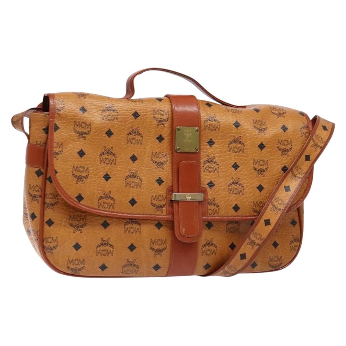 MCM Logogram Vicetos Shoulder Bag Brown Gold PVC Leather Auth (1 of 18)