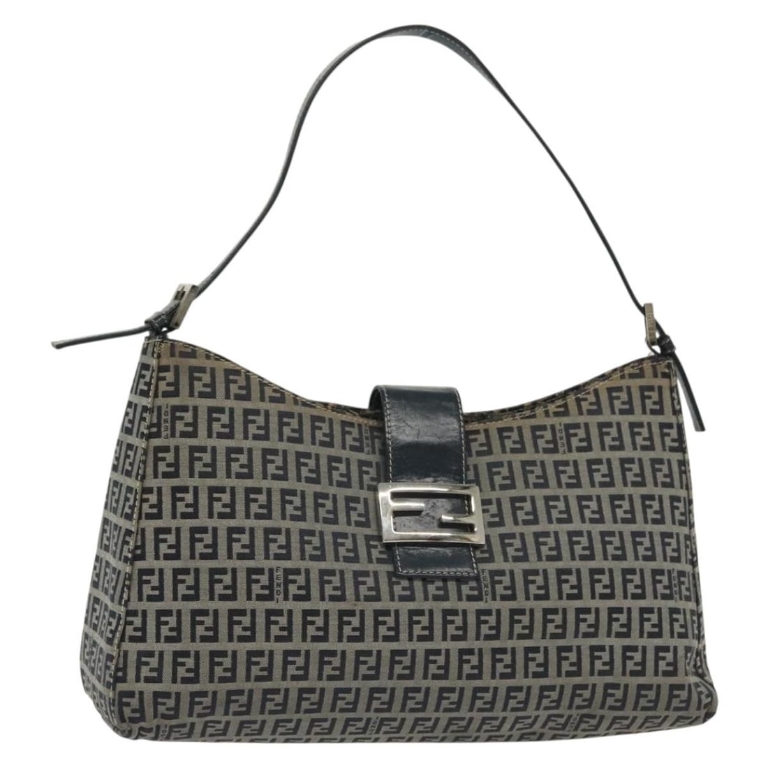 FENDI Navy Silver Zucchino Canvas Mamma Baguette Shoulder Bag Auth (1 of 18)