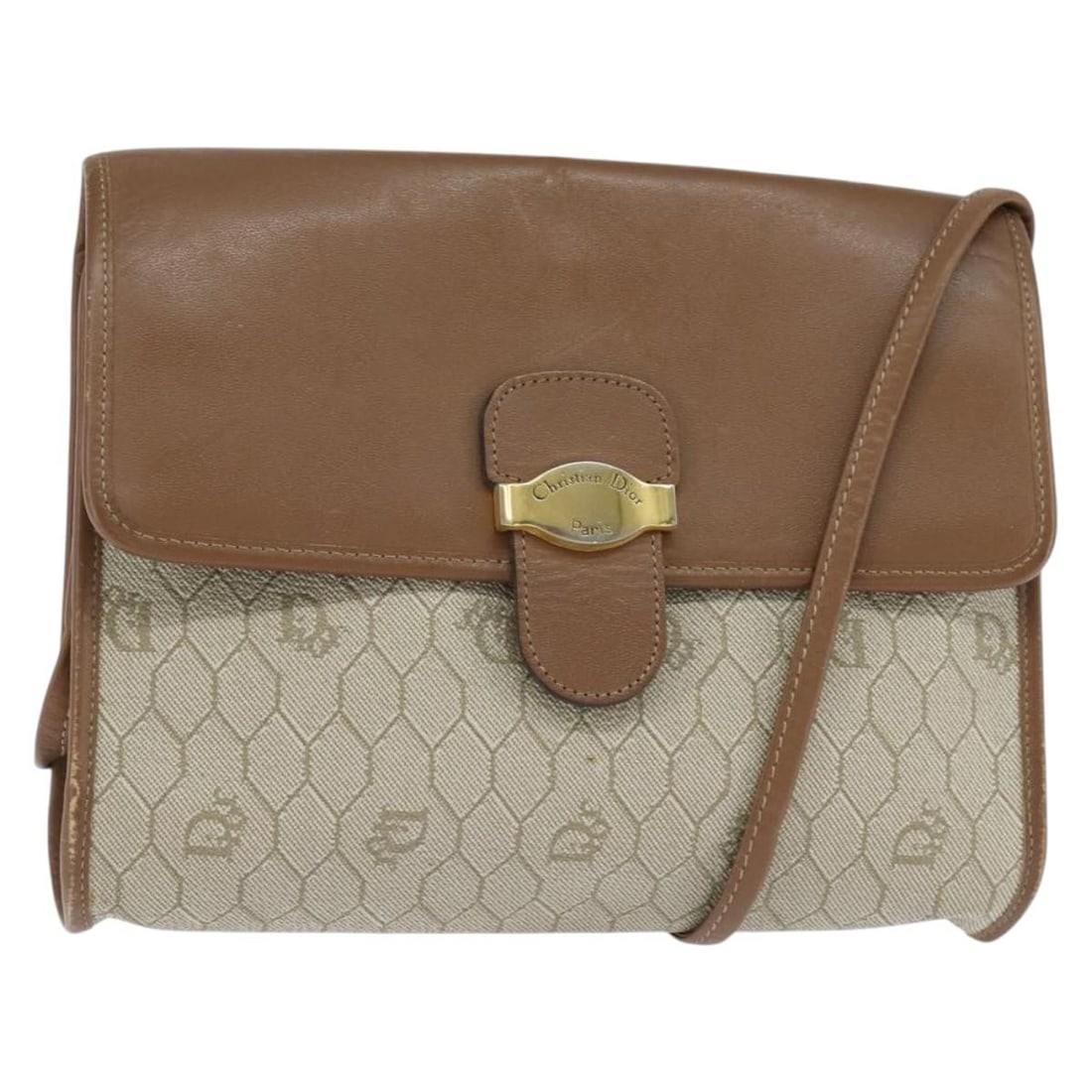 Christian Dior Beige Gold Honeycomb Shoulder Bag PVC Auth 150369: Christian Dior Beige Gold Honeycomb Shoulder Bag PVC Auth 150369 This authentic Christian Dior Honeycomb Canvas Shoulder Bag is crafted from durable PVC leather in a stylish beige and gold color schem