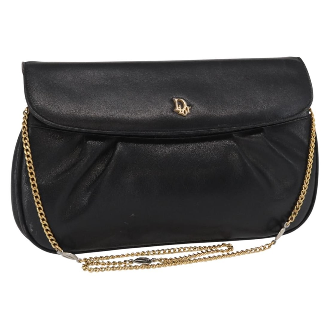 Black Leather Christian Dior Chain Shoulder Purse with Gold Accents (1 of 18)