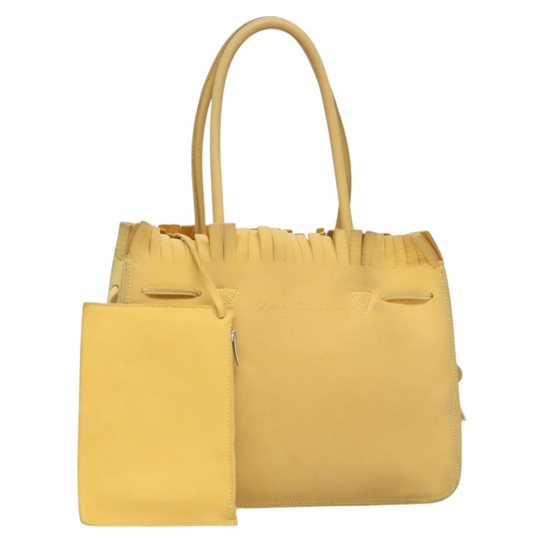 Salvatore Ferragamo Yellow Suede Tote Bag Italy Auth AF-21 3279: Salvatore Ferragamo Yellow Suede Tote Bag Italy Auth AF-21 3279 This authentic Salvatore Ferragamo tote bag exudes elegance with its vibrant yellow suede exterior. Designed for both style and function