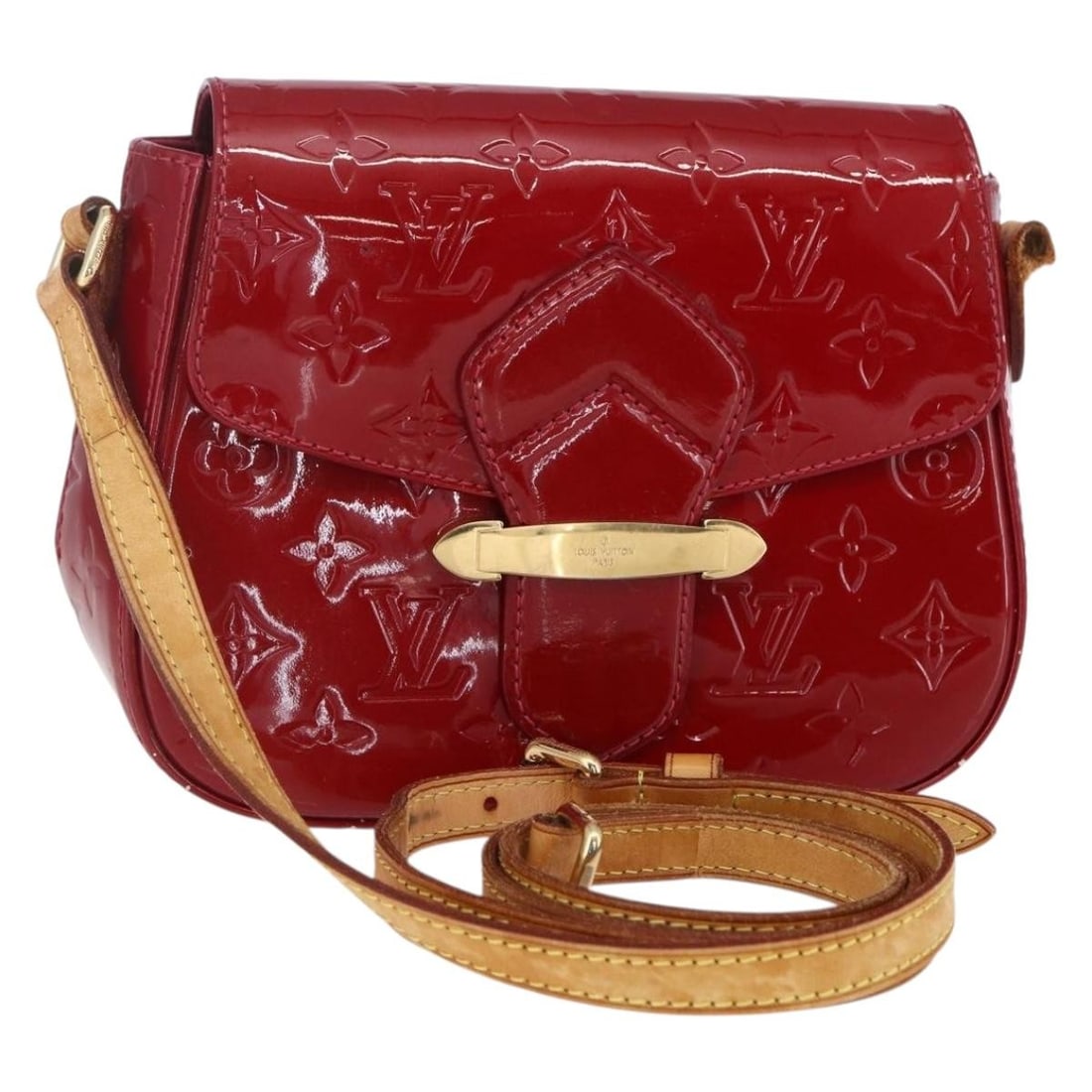 LOUIS VUITTON Vernis Bell Flower PM Shoulder Bag Rouge Grunadine M91729 (1 of 18)