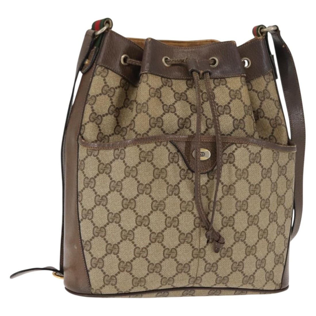 GUCCI GG Canvas Web Sherry Line Shoulder Bag PVC Leather Beige Green Red Auth (1 of 18)