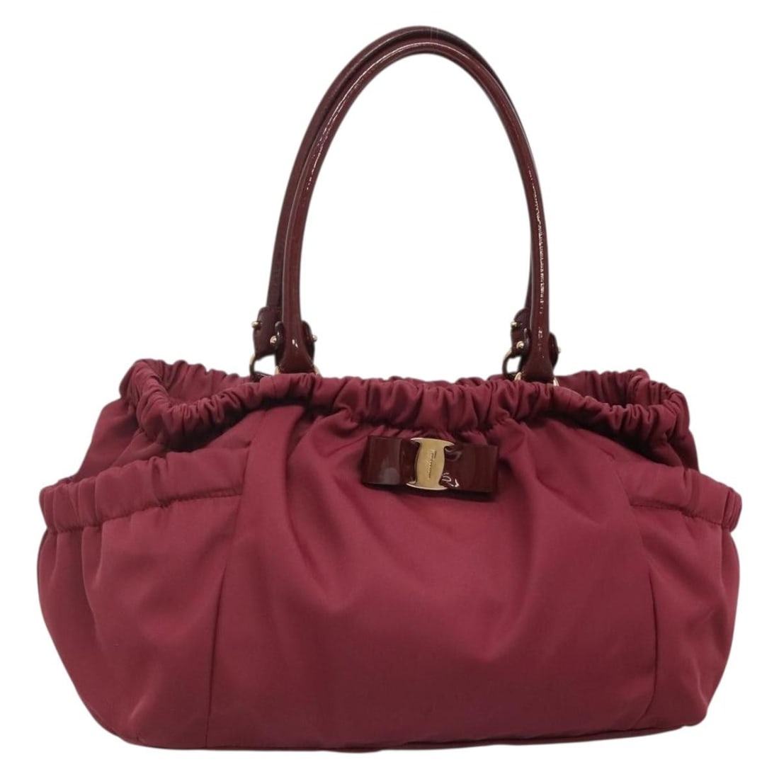 Salvatore Ferragamo Vala Tote Bag Nylon Bordeaux Gold Made in Italy (1 of 18)