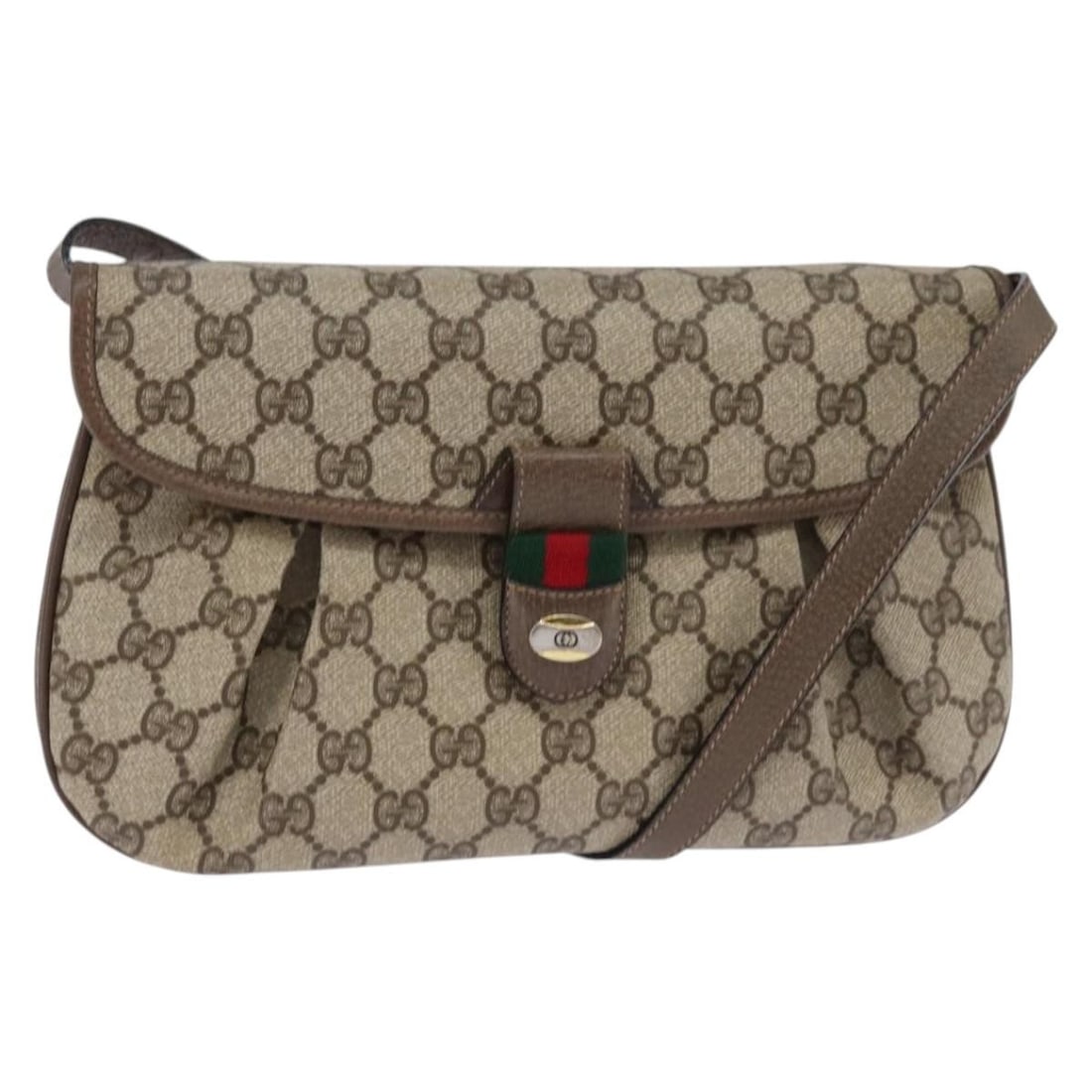 GUCCI GG Supreme Web Sherry Line Beige Shoulder Bag PVC 10 02 051 Auth: GUCCI GG Supreme Web Sherry Line Beige Shoulder Bag PVC 10 02 051 Auth Elevate your accessory collection with this authentic GUCCI GG Supreme Web Sherry Line Shoulder Bag, crafted in Italy. This styli
