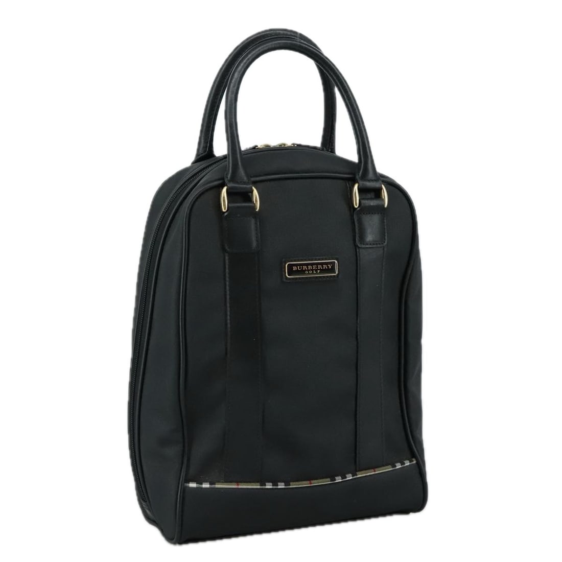 BURBERRY Black Nylon Golf Hand Bag Authentic: BURBERRY Black Nylon Golf Hand Bag Authentic This BURBERRY Golf Hand Bag is crafted from durable nylon in a classic black color, making it a stylish accessory for any occasion. With dimensions of appr