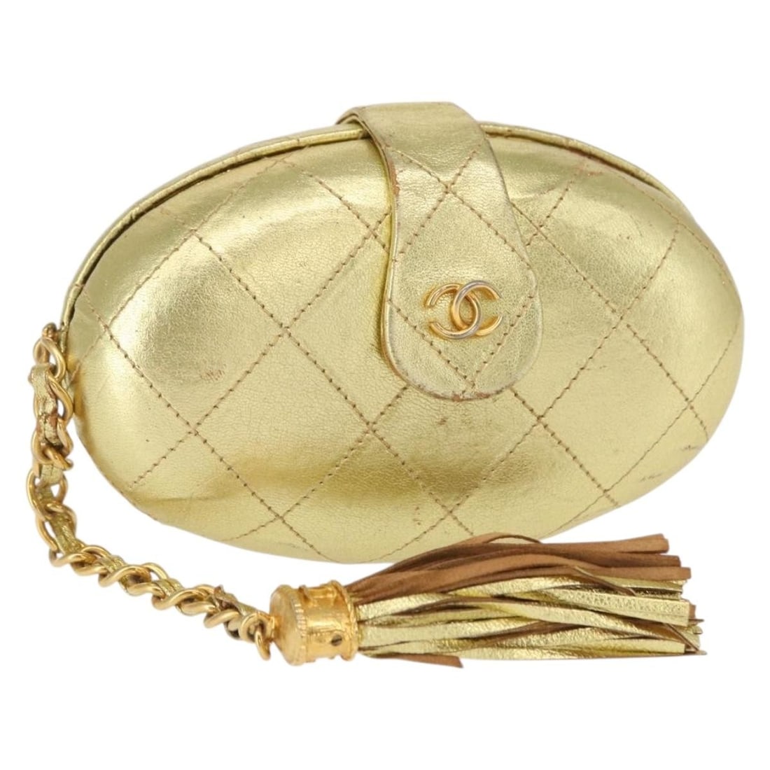 CHANEL Gold Leather Matelasse Clutch Bag Authentic 155096 (1 of 18)